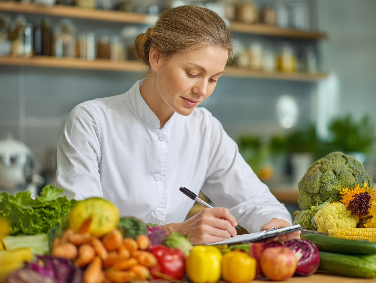Persona planificando menús con ingredientes frescos